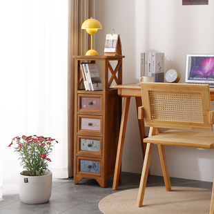 Retro Solid Wood Storage Cabinet Painted Multi-Layer Storage Cabinet Living Room Cupboard Drawer Type Balcony Storage Cabinet Bedroom Cabinet