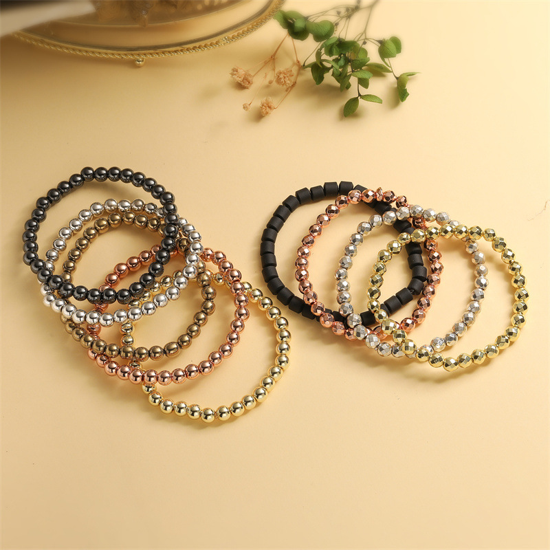 Transfronterizo Amazon TEMU venta caliente pulsera de piedra biliar negra pulsera de cuentas elástica de personalidad retro europea y americana al por mayor