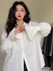 2025春秋新款法式风琴袖白色衬衫女设计感小众洋气时尚别致小上衣