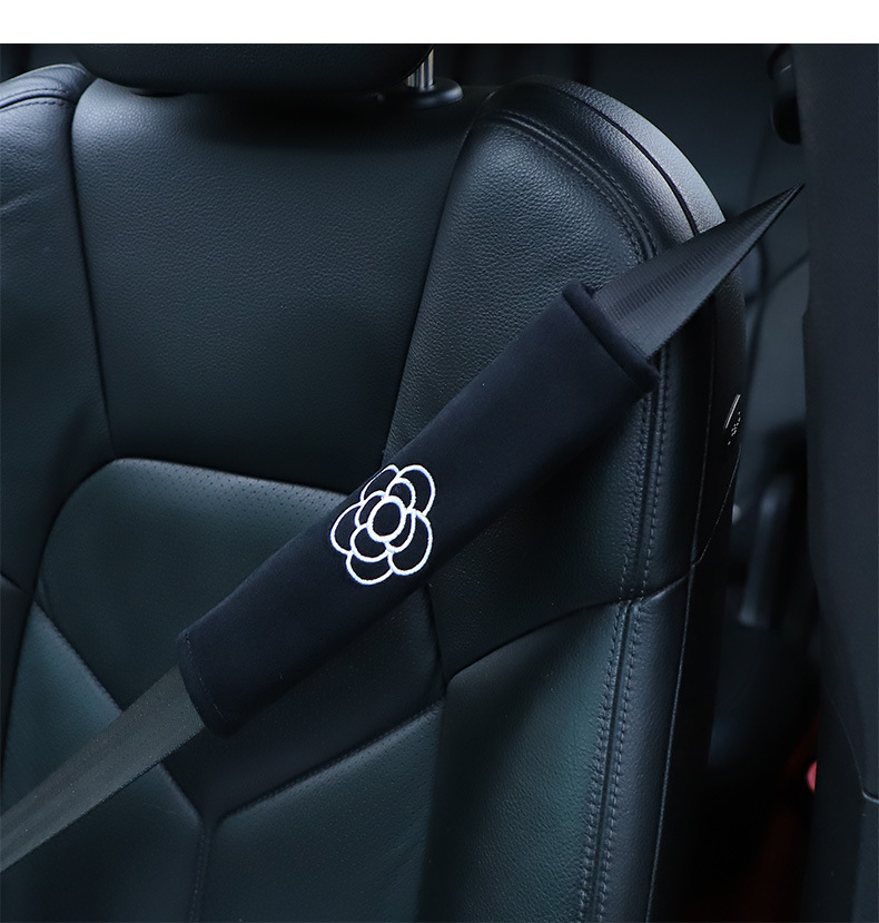 Car Seat Belt Shoulder Cover Embroidered Camellia Car Seat Cover Comfortable Plush Car Interior Supplies Women