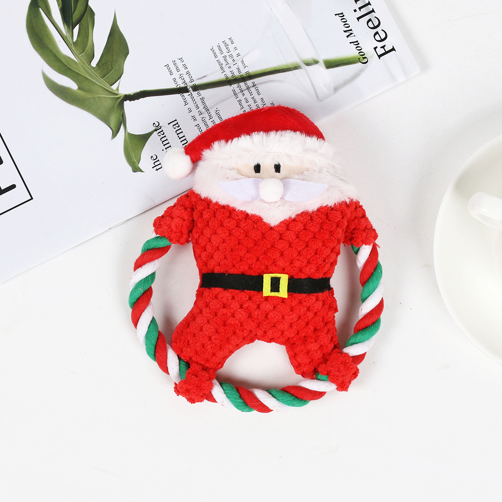 Juguetes para perros de gran venta transfronterizos, juego de juguetes de cuerda de algodón navideños para mascotas, juguete para la dentición, alivio del aburrimiento, juguete navideño con nudos resistentes a las mordidas.