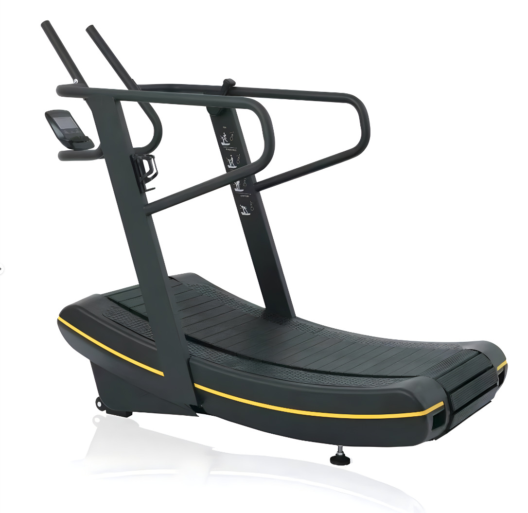 Caminadora curva comercial para gimnasio, equipo de ejercicio mecánico sin motor tipo pista para interiores, silencioso y aeróbico.