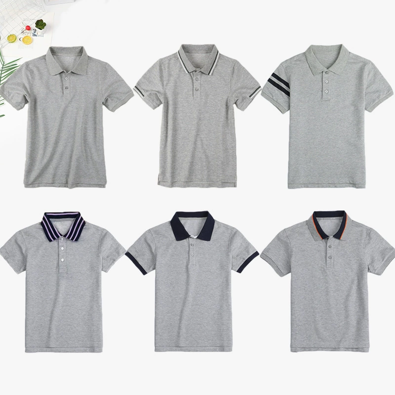 Детская футболка, голубой и белый polo, летняя форма для учащихся, с коротким рукавом