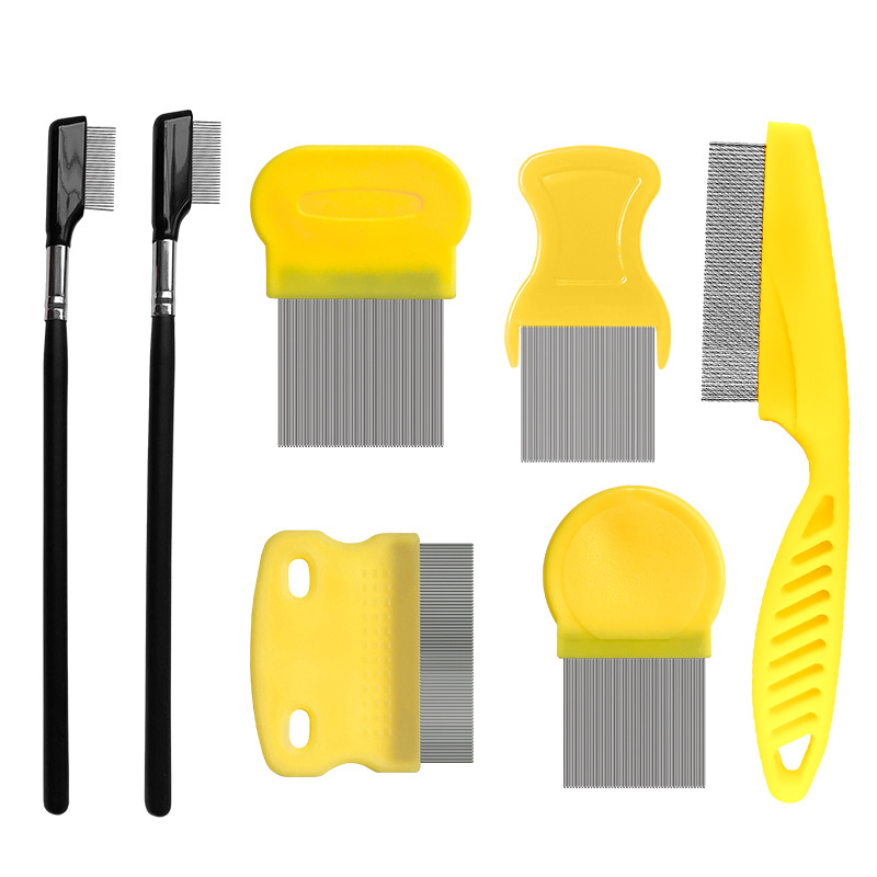 Peine para mascotas para eliminar pulgas, juego de 4 piezas, dientes densos de acero inoxidable, juego de limpieza facial, peine para gatos, suministros para perros, nuevo estilo transfronterizo