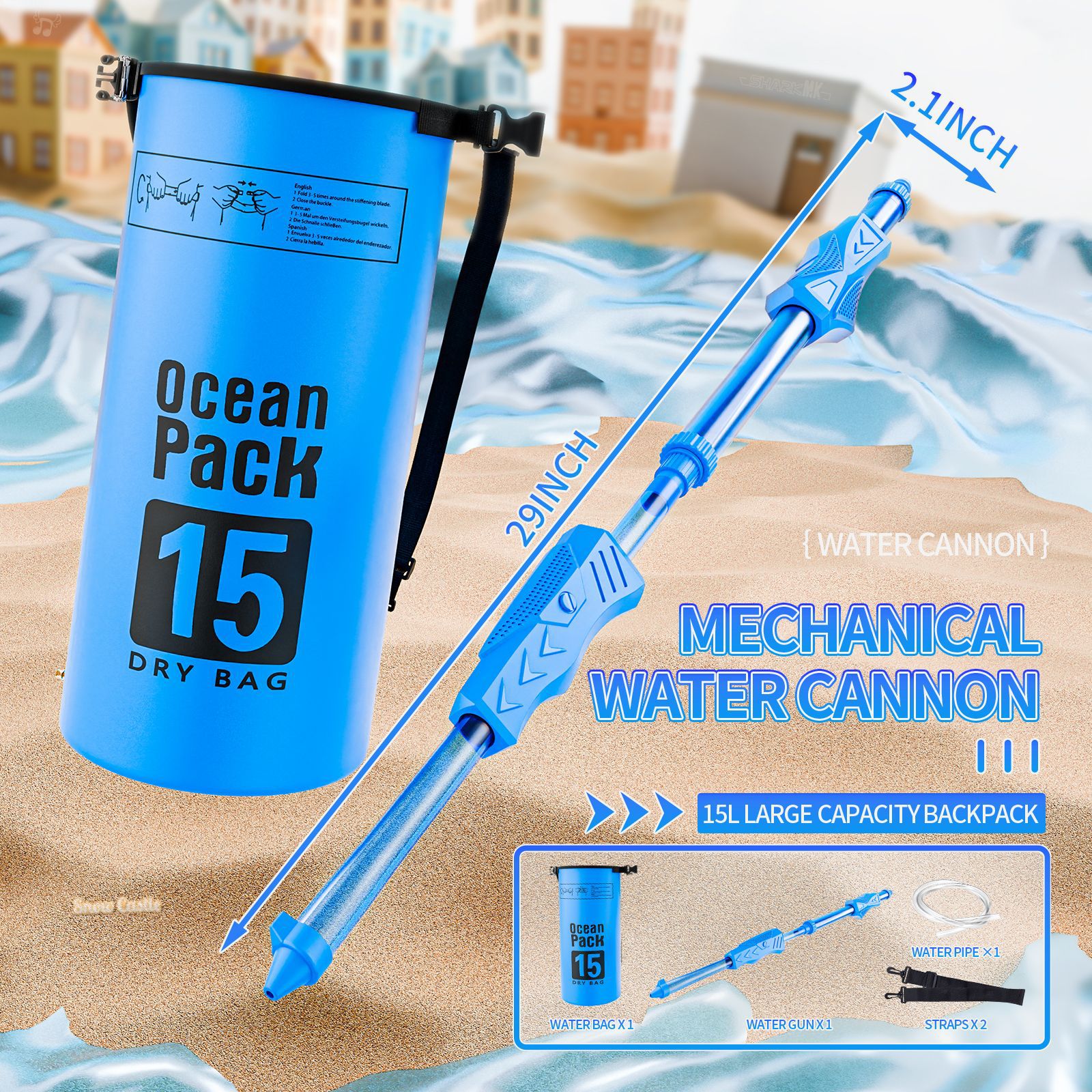 079 Pull-out water cannon [Blue] + 15L backpack