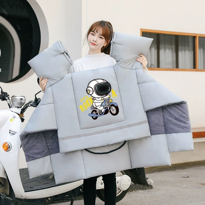 Suitable for Electric Vehicles, Windproof Quilt with Velvet and Thickeneding, 2025 New Autumn and Winter Windproof and Cold-Proof Four-Season Universal Windproof Quilt (Motorcycle front windshield) - velvet-and-thickening-large-side-wings-extra-thick-cottongrey-astronaut