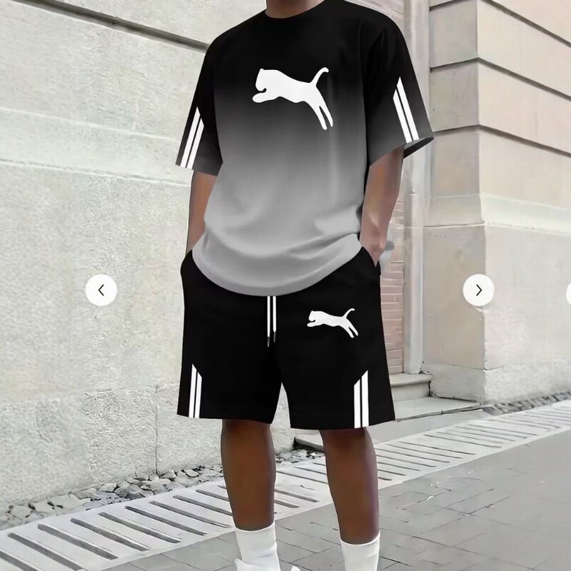 Cross-Border 2025 New Men's Casual Sports Suit Summer Hip-Hop Short-Sleeve Shorts Two-Piece Set Trendy Brand Loose Fit Cross-Border 2025 New Men's Casual Sports Suit Summer Hip-Hop Short-Sleeve Shorts Two-Piece Set Trendy Brand Loose Fit