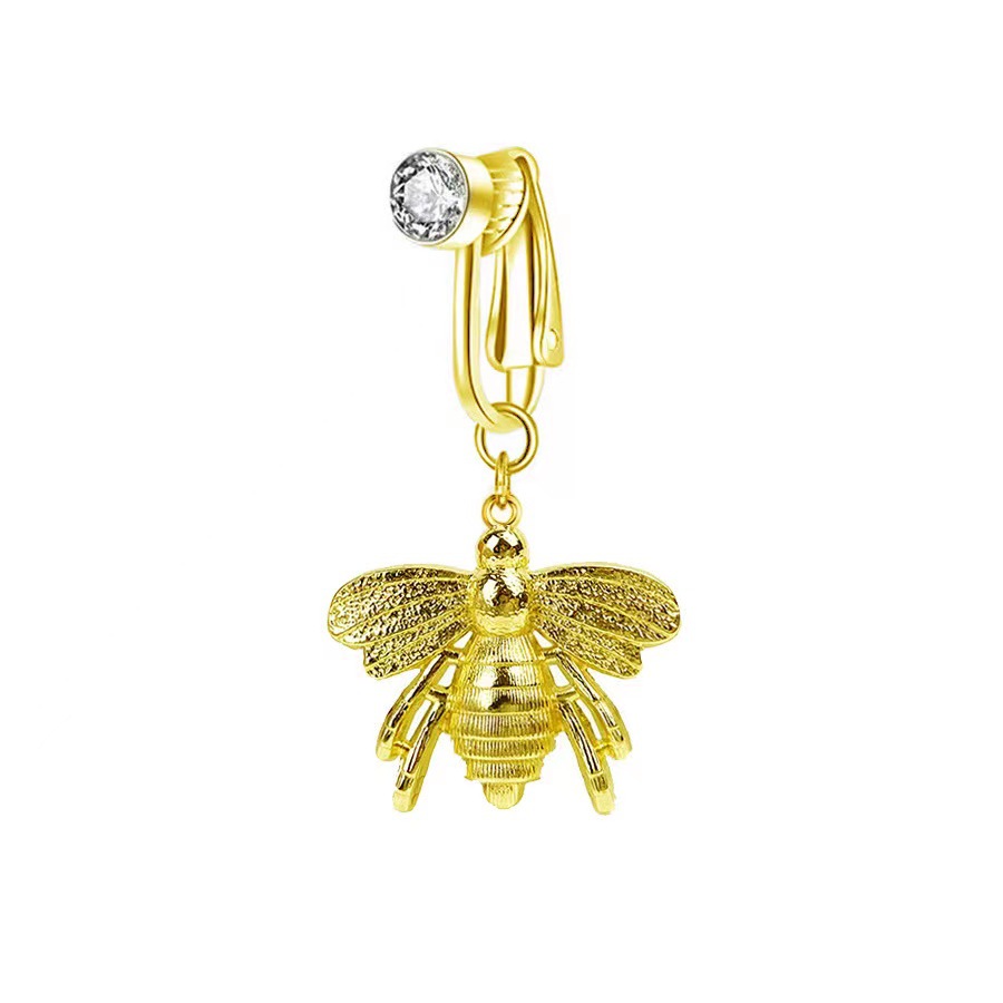 No-piercing Moon Flower And Bee Belly Button Clip With Crystals_voghion.com