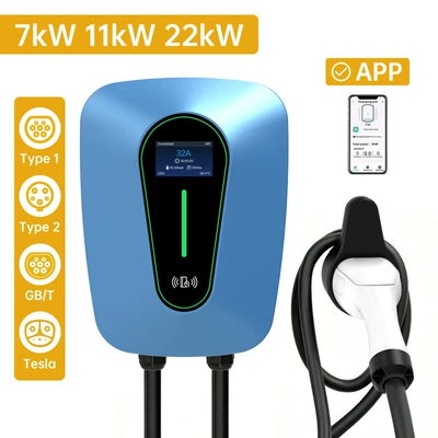 7Kw European and American Standard Charging Station for New Energy Vehicles, Ac Charging Station Type2 Type1, Wall-Mounted, Oem Customization