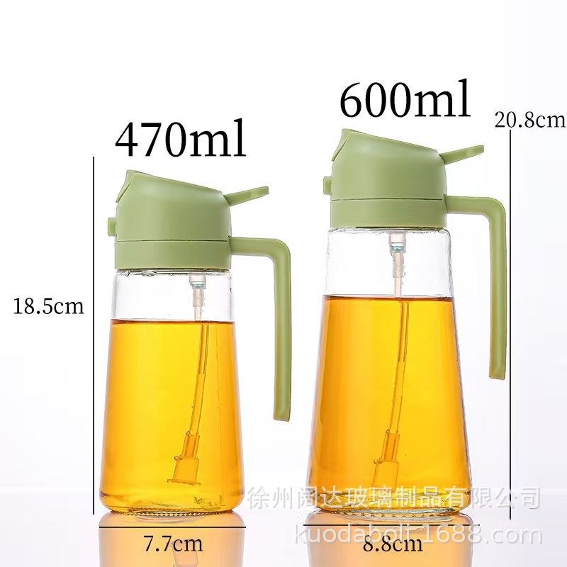 Botella de aceite de vidrio para pulverización de doble propósito para cocina para pulverización de aceite doméstica para atomización sin colgar botella de pulverización de aceite abierta y cerrada automáticamente