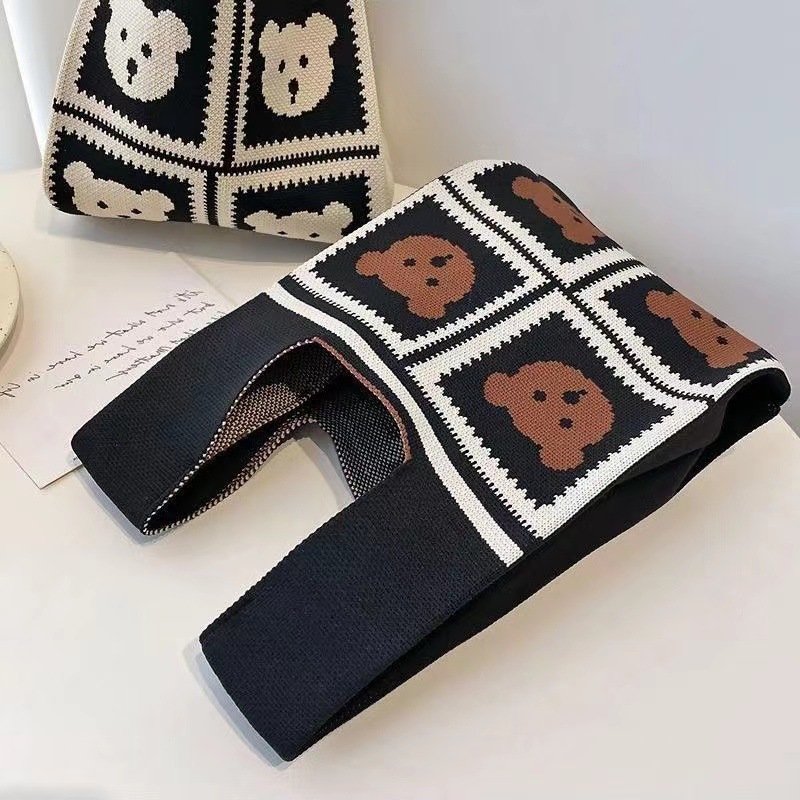 Corea del Sur ins bolsa oso bolso de punto original nicho personalizado bolsa abierta moda bolso de las mujeres