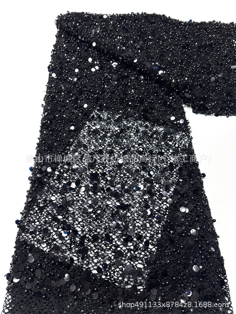 Tejido de malla de perlas pesadas 3 + 9cm de tela de vestido de boda de sequilla al por mayor