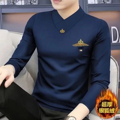 男性長袖tシャツvネック保温服とベルベットの厚いインナーシャツの上着の男性服