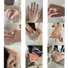 韩系小众戒指博主同款波光粼粼镶钻宽版气质百搭开口食指戒指女