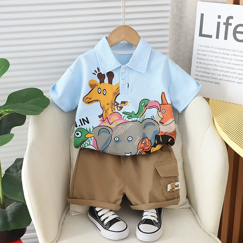 Summer clothing, set, cartoon children's polo, with short sleeve
