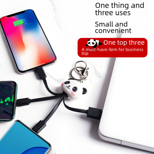 Cartoon Panda 1-3 Data Cable Cute Keychain National Trend Panda 3-in-1 Fast Charging Phone Charging Cable