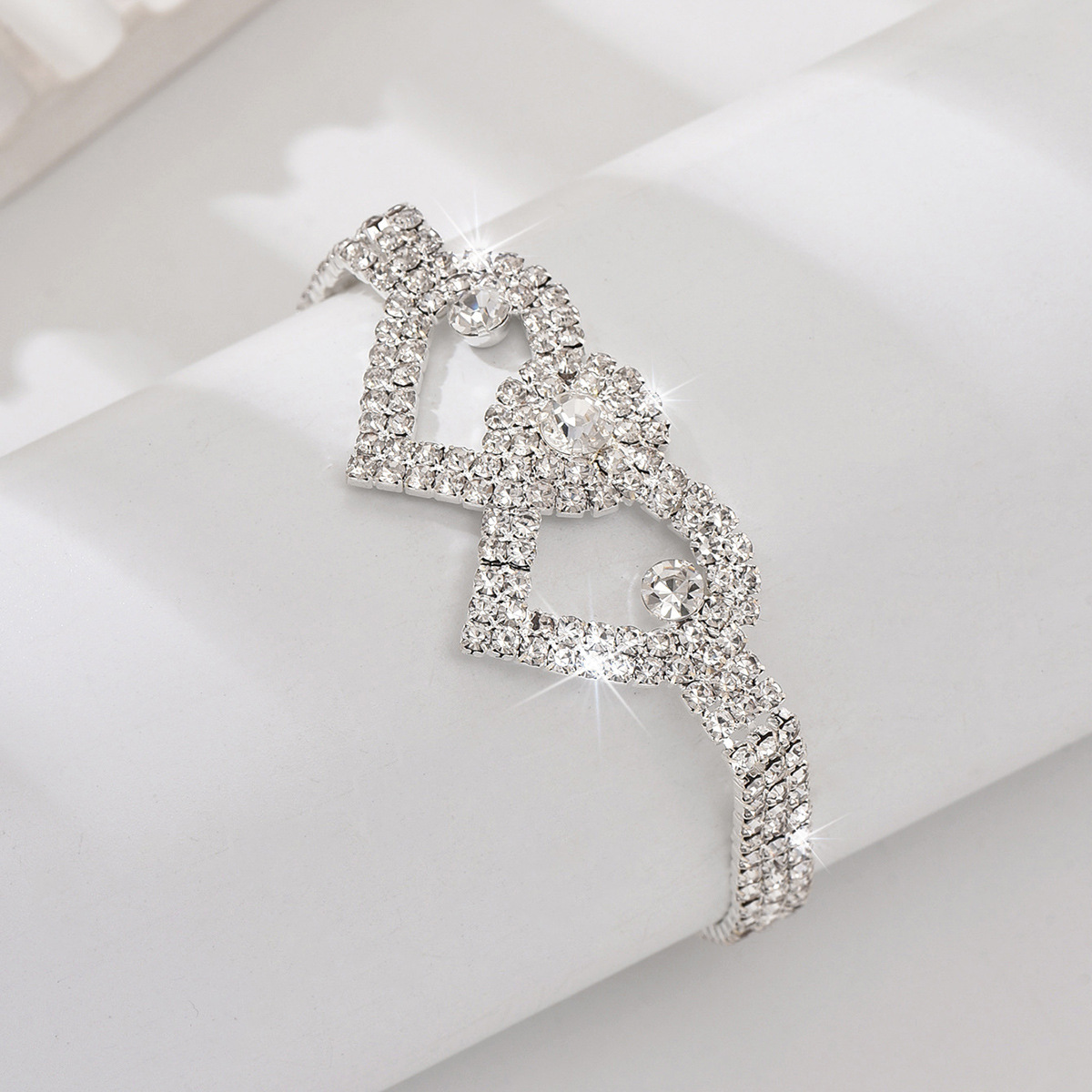 Fábrica al por mayor venta caliente transfronteriza cadena de pie de doble corazón de moda de diamantes completa joyería de playa de verano cadena de pie de diamantes de imitación en forma de corazón de todo fósforo