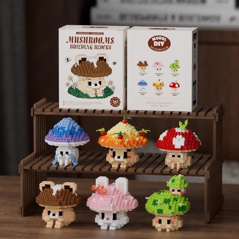 Compatible Le hongos micro partículas ensamblaje bloques de construcción muñecas de dibujos animados adorables adornos de mesa juguetes de puzzle para niños