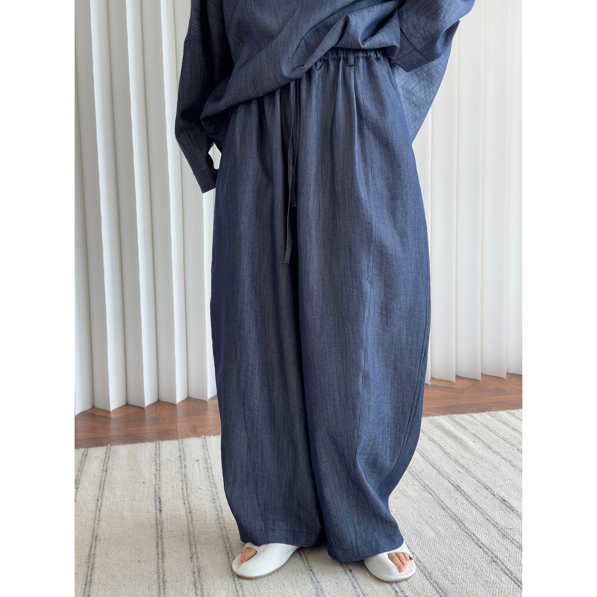 Louvre Spring and Summer New Japanese Style Refreshing Lazy Casual Arc Casual Pants Loose Dose Imitation Denim Pants for Women