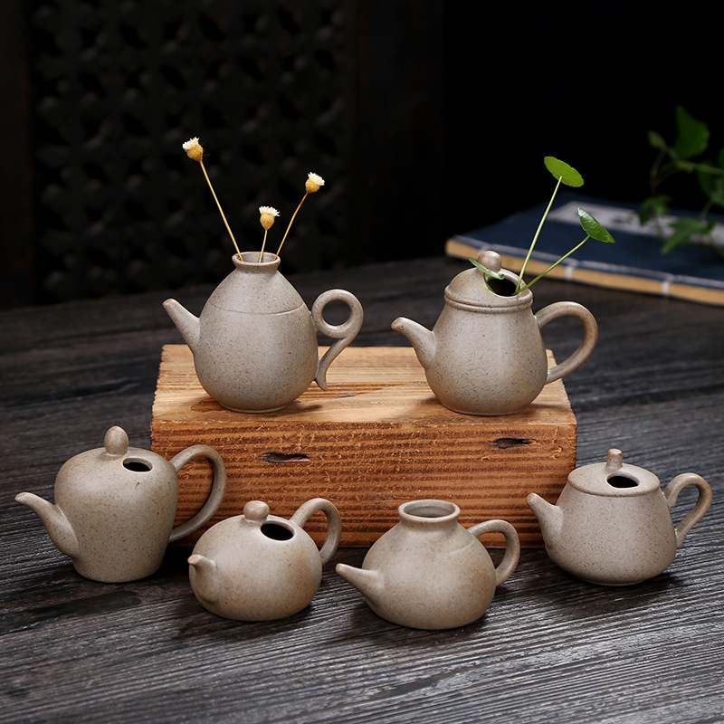 Creative Ceramic Small Vase Zen Home Furnishing Desktop Ornaments Pottery Mini Flower Vapor Copper Money Grass Hydroponic Teapot Cross-Border