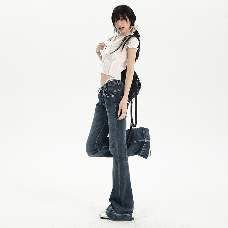 美式高街设计感低腰牛仔裤女2025秋季新款y2k辣妹百搭显瘦微喇裤|undefined
