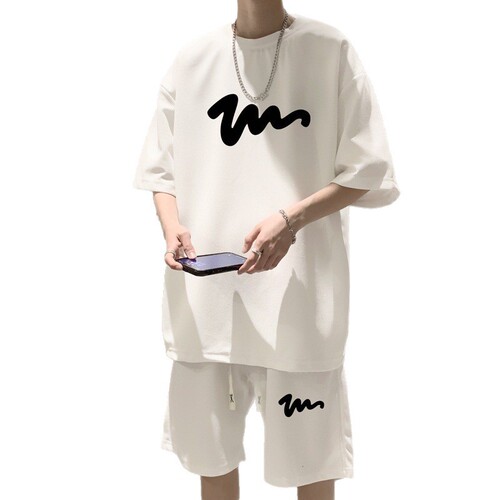 2025 Round Neck Casual Set for Men - Summer Short Sleeve Shorts for Teenagers - Hong Kong Style American Streetwear Trendy T-Shirt