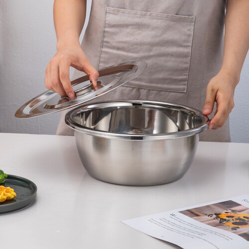 Thickened stainless steel basin, non-magnetic seasoning jar, kitchen sink and basin, egg beater basin, large household basin with lid