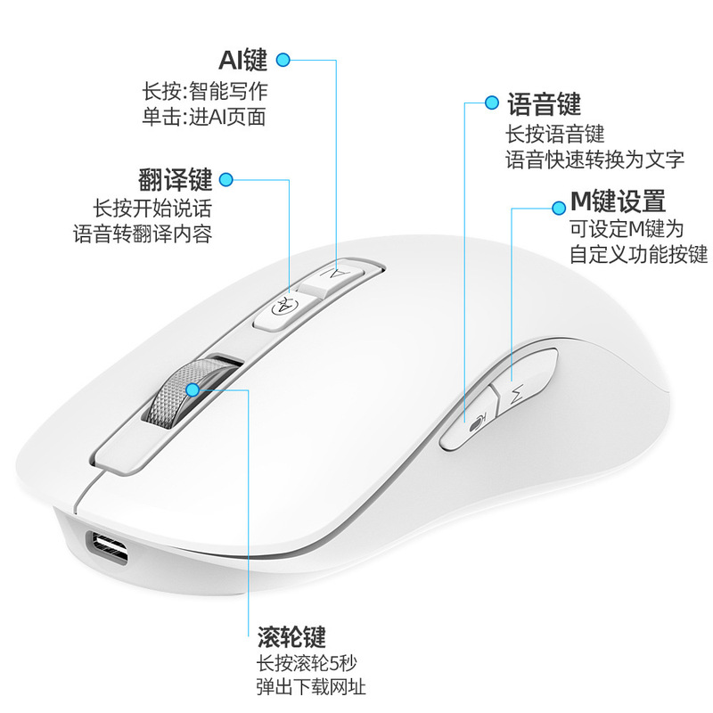 スポット2.4GワイヤレスbluetoothデュアルモードAiマウスインテリジェントライティング翻訳音声PPTテーブルオフィス光マウス|undefined