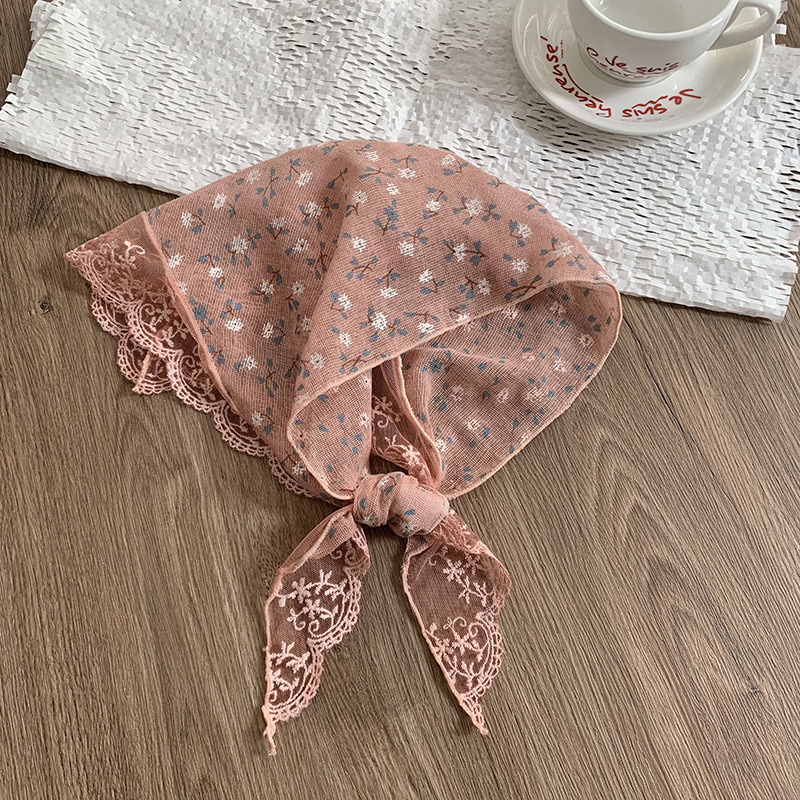Bufanda triangular babero mujer primavera y verano nuevo estilo encaje borde floral cuello bufanda bufanda diadema pastoral femenina tocado accesorios para el cabello