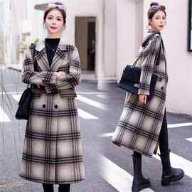 黑色格纹双面羊绒大衣女冬季加厚2025新款好看中长款毛呢外套