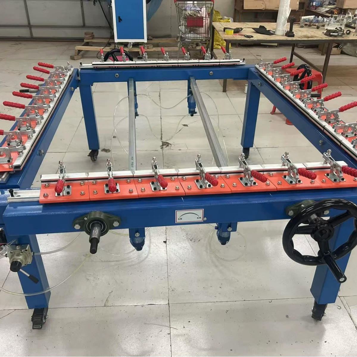 Механический натяжитель экрана, оборудование для трафаретной печати, натяжитель экрана с цепным приводом, равномерное натяжение, ручной натяжитель экрана.