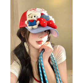 可爱Kitty猫蝴蝶结鸭舌帽子女y2k透气棒球帽2025新款
