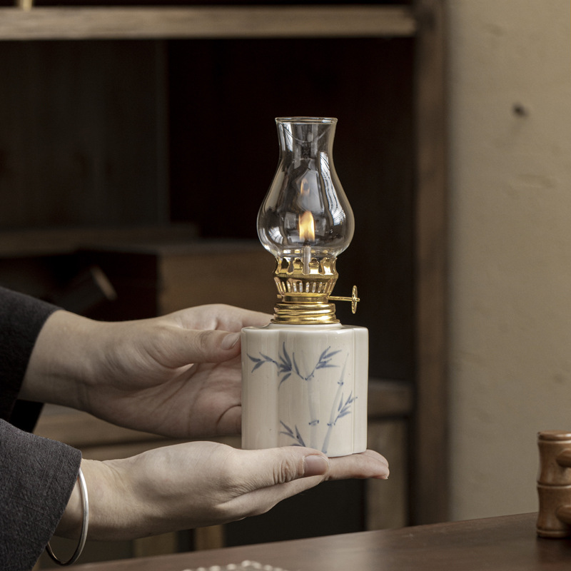 批发陶瓷手绘酥油灯 露营氛围灯家居复古供佛灯中式茶室摆件禅意|ru