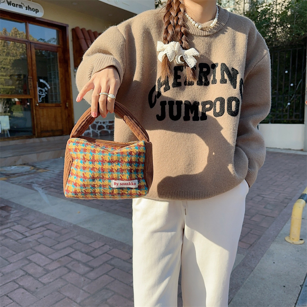 31194 Autumn and Winter new thousand-bird check woolen handbag, new hand-held bag, portable shopping hand-held bag undefined