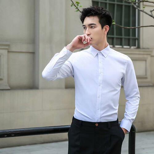 2025 Autumn Shirt for Men, Slim-Fit Business Formal Wear – Stylish White Long-Sleeve Dress Shirt in Korean Fashion Trending Top