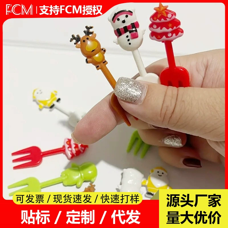 Трансграничные горячие продажи рождественские фруктовые вилки милые пластиковые животные одеваются мультфильм фруктовые вилки вечеринка набор фруктовых палок