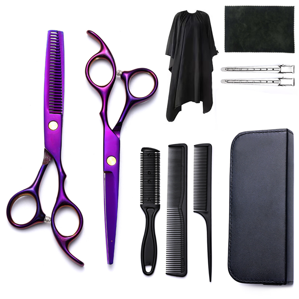Corte de pelo tijeras transfronterizas amazonas color tijeras de dientes planas cortadas delgadas frange tijeras divisorias fábrica de tijeras al por mayor set de tijeras de peluquería