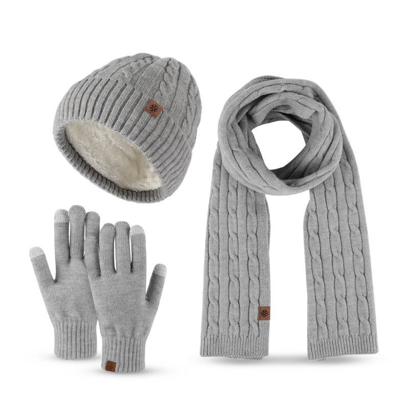 Amazon New Knitted Hat Scarf Gloves Three-piece Set Winter Women's Cold-proof Warm Scarf Three-piece Set Men