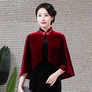 2021 New Matching Cardigan Cheongsam Shawl Improved Fashion Small Jacket Velvet Cheongsam Cloak Toast Solid Color