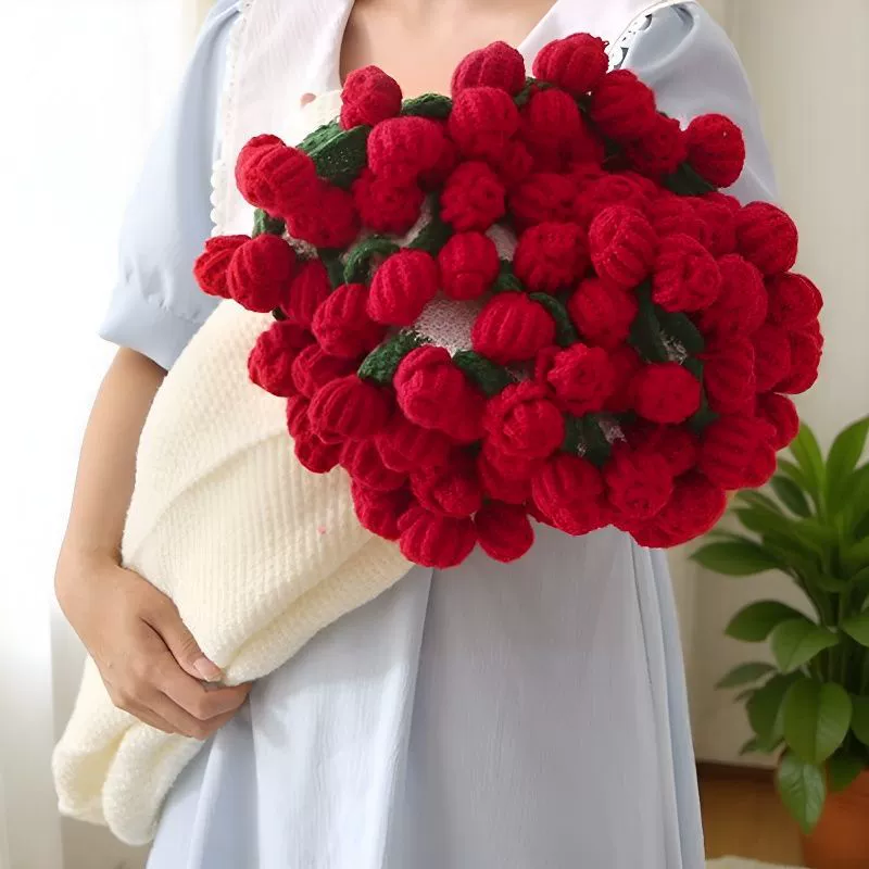 Готовый розовый букет-плед, связанный крючком плед для девушек и близких подруг, практичный для свадьбы и Нового года в память о Рождестве