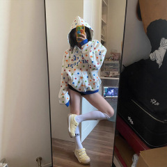 美式高街彩虹波点字母刺绣连帽卫衣女秋季新款设计感小众开衫外套