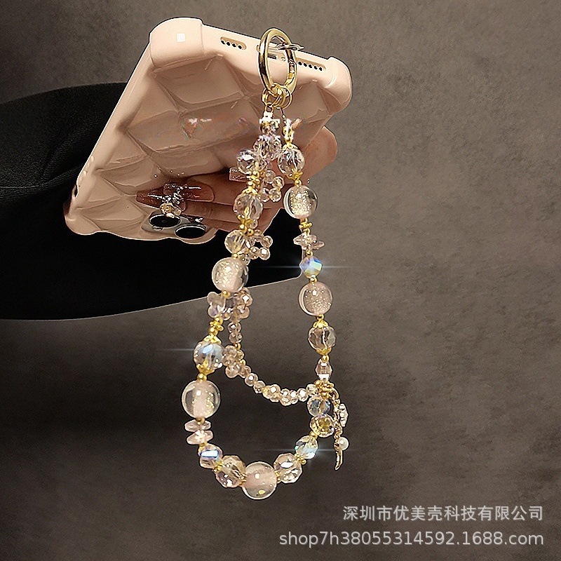 轻奢高级感水晶手机链时尚花朵吊坠串珠双链手机挂绳精品手提挂链|undefined