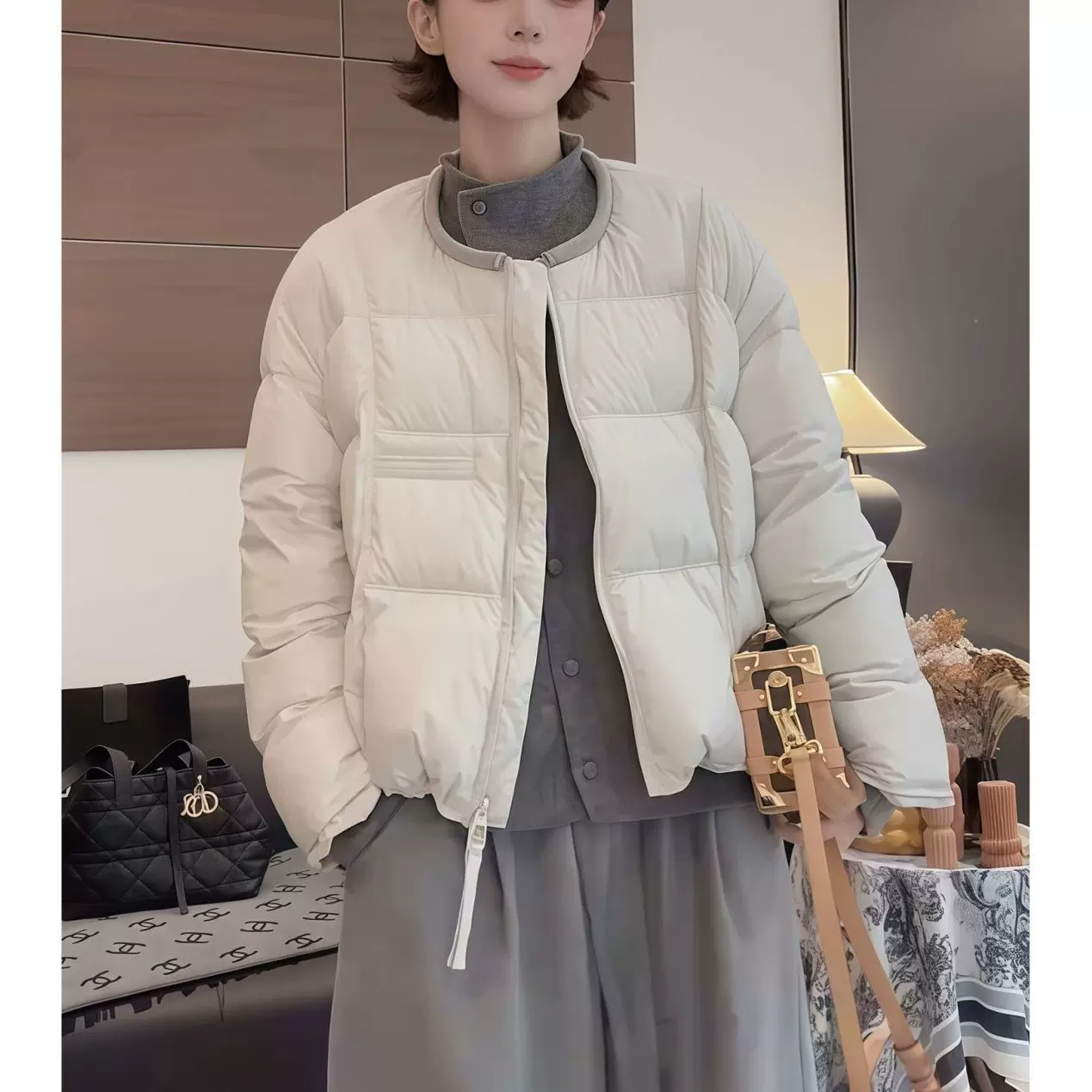 百搭时尚圆领棉服女装短款2026年冬季新款休闲上衣面包服通勤外套