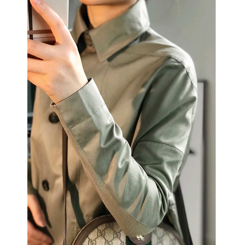 High-Quality Cotton and Linen Trench Coat for Women, 2026 Spring Short Style, Petite Thin Shirt-Style Green Jacket, Spring and Autumn Women's Clothing