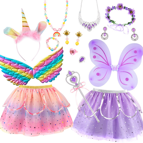 Cross-border folding butterfly multi-piece set ballgown set angel iridescent wings fairy wand wreath headband wholesale