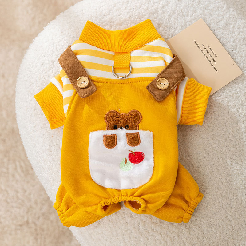 Otoño e invierno lindo oso conejo rayas tracción perro ropa de cuatro patas gato de dibujos animados lindo perro ropa