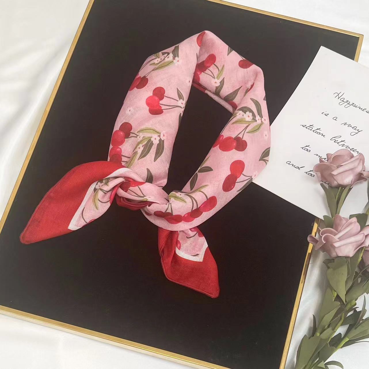 60g Weight Kerchief Classification Daily Occasion cotton and linen Material Flower Pattern Summer Season Women's Gender IG Style Style Women's IG Style Flower Cotton And Linen Kerchief 117