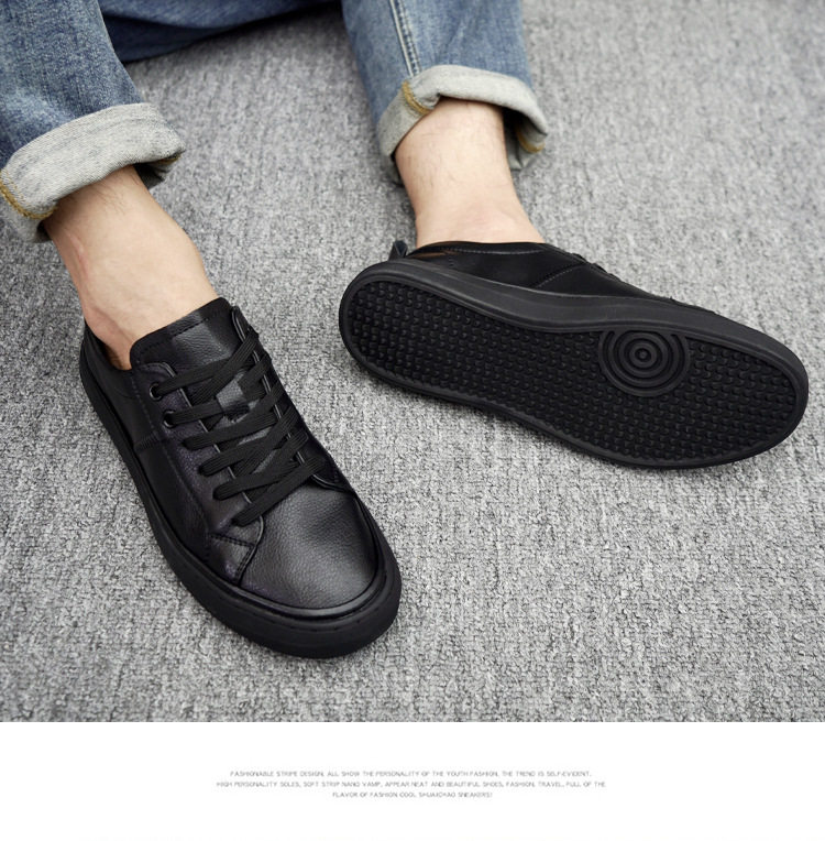Giày sneaker nam da thật cổ thấp đế bằng, gót thấp 1-3 cm, dây buộc, phong cách thường ngày — Màu trắng 5202, Màu đen 5202 chi tiết 9