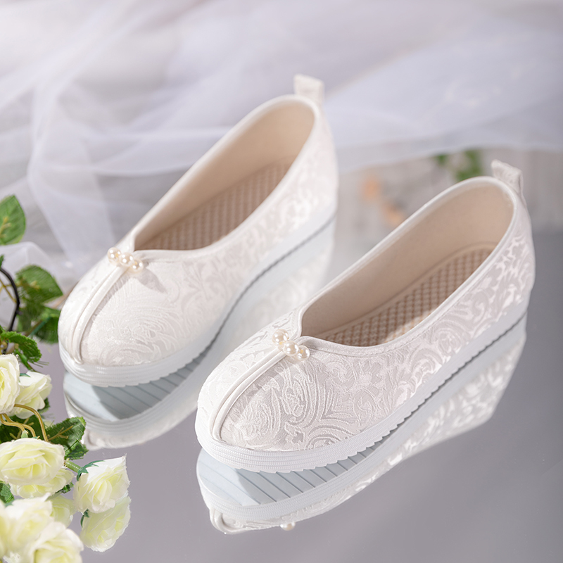 Hanfu Shoes Women's Antique Embroidered Shoes Round-toe Elegant Horse Noodles Cloth Shoes Original Ancient Clothing Shoes Court Ancient Shoes Flat