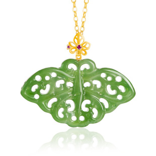 Spinach Green Old Material Hetian Jade Jasper Butterfly Pendant Antique Hollow 18K Gold Inlay Natural Jade Women's Pendant